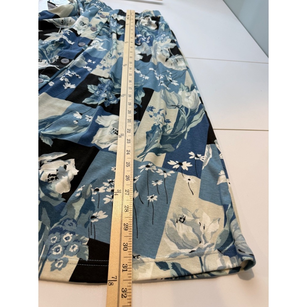 Vintage Patchwork Button Down Skirt Womens L Blue Floral Modest Stretch USA - Picture 4 of 7